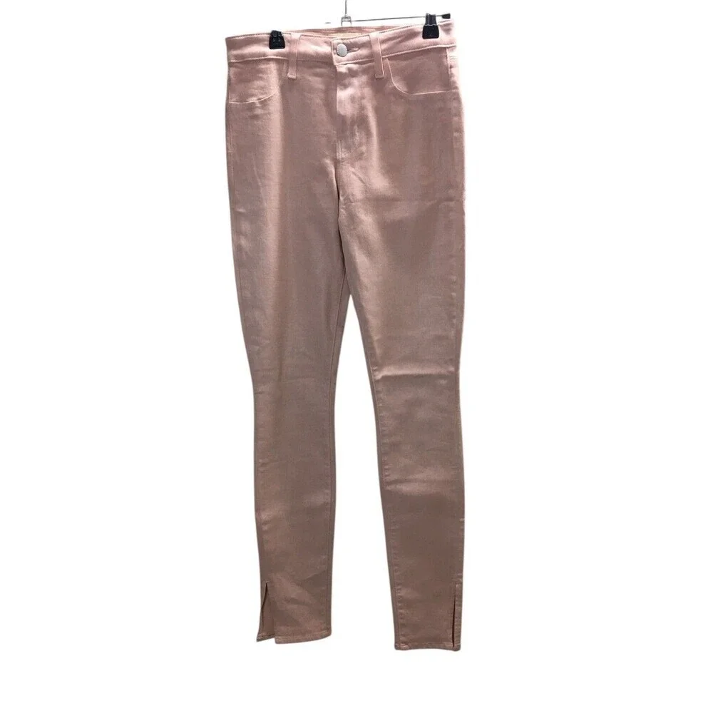 L'Agence Jeans Women's Size 25 Petal Pink Coated Josie Skinny Side Seam Slit